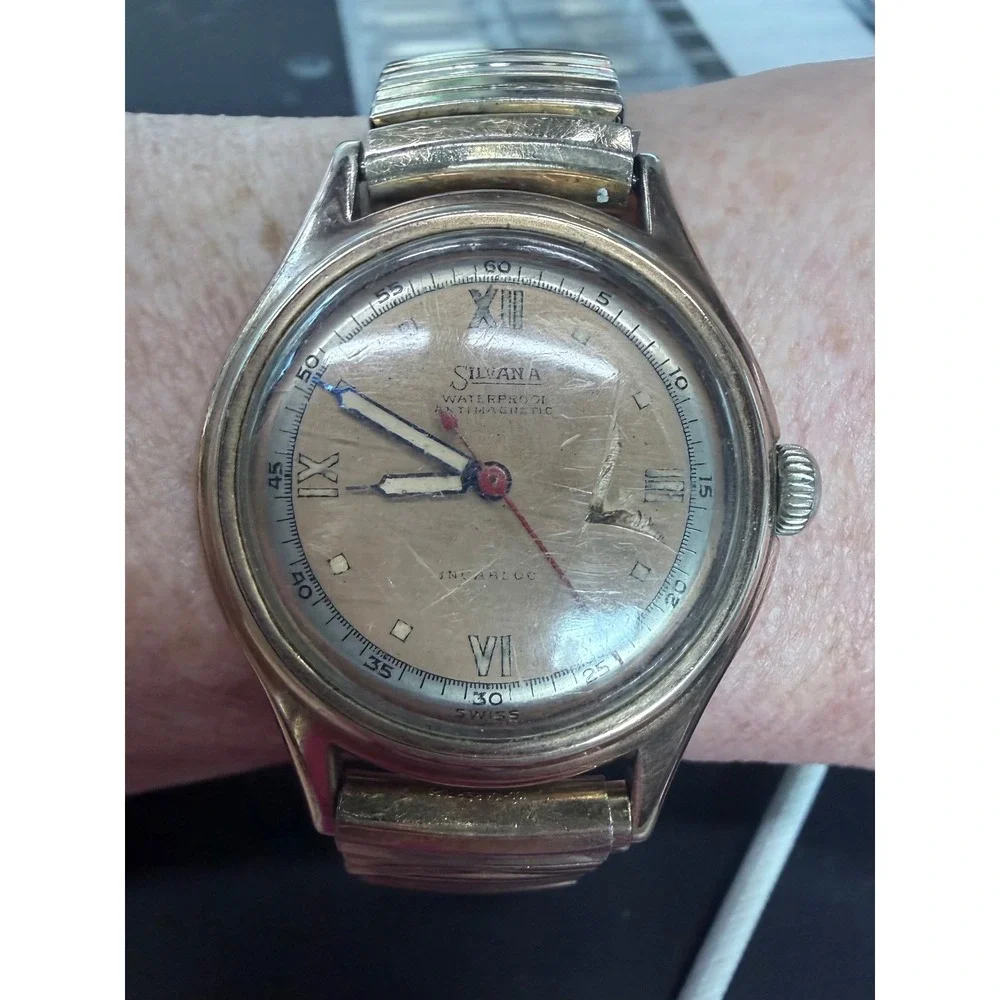 Vintage Silvana Swiss Manual Wind Watch Speidel 10K RGP Band Runs Briefly Repair